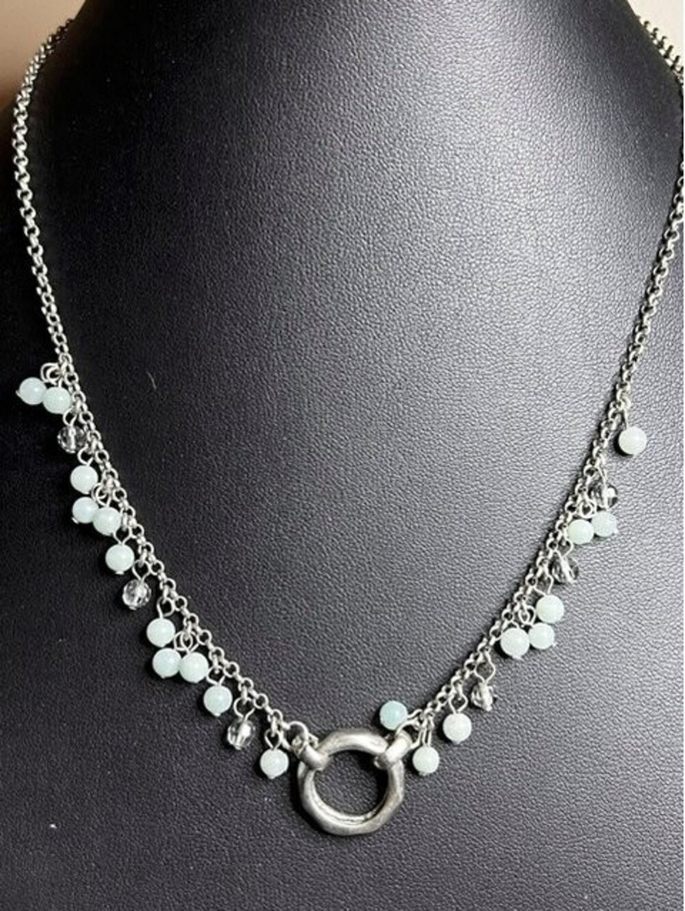 B6276 KENNETH COLE REACTION Dangle Necklace 16-18" Silver Tone Beaded Aqua